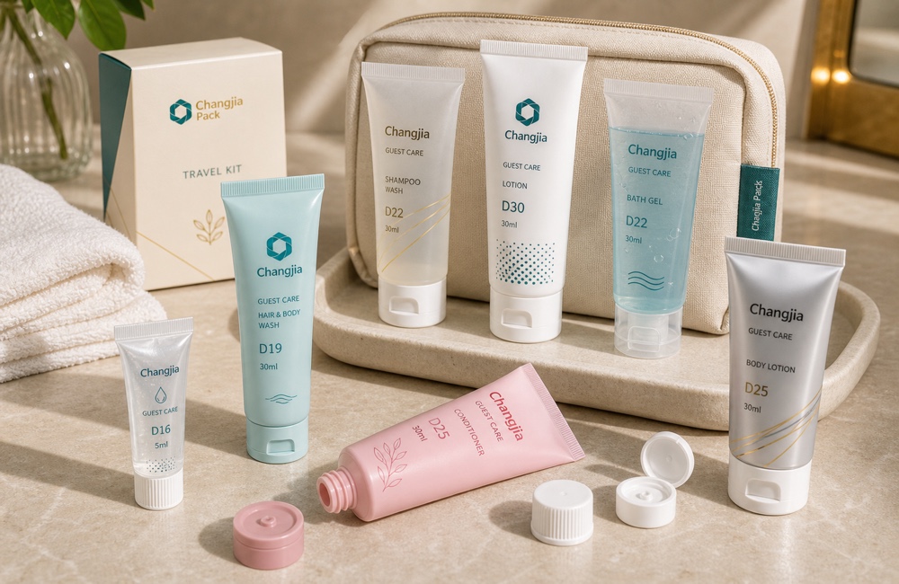 Hotel and travel tube packaging product showcase